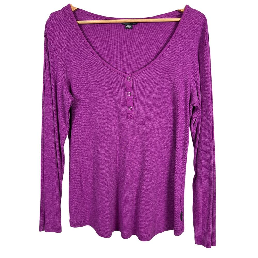 Eddie Bauer Women L Outdoor Gorpcore Y2K Loungewear Ribbed Thermal‎ Henley Top